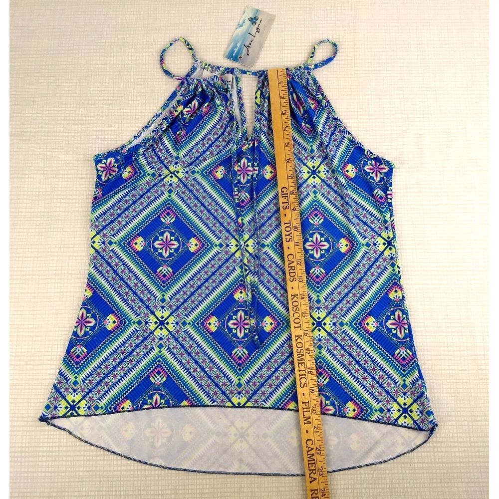 AvaLynn Halter Top String Tie Geometric Blue Pink Sz S Travel Beach Coastal‎ NWT - Picture 13 of 16